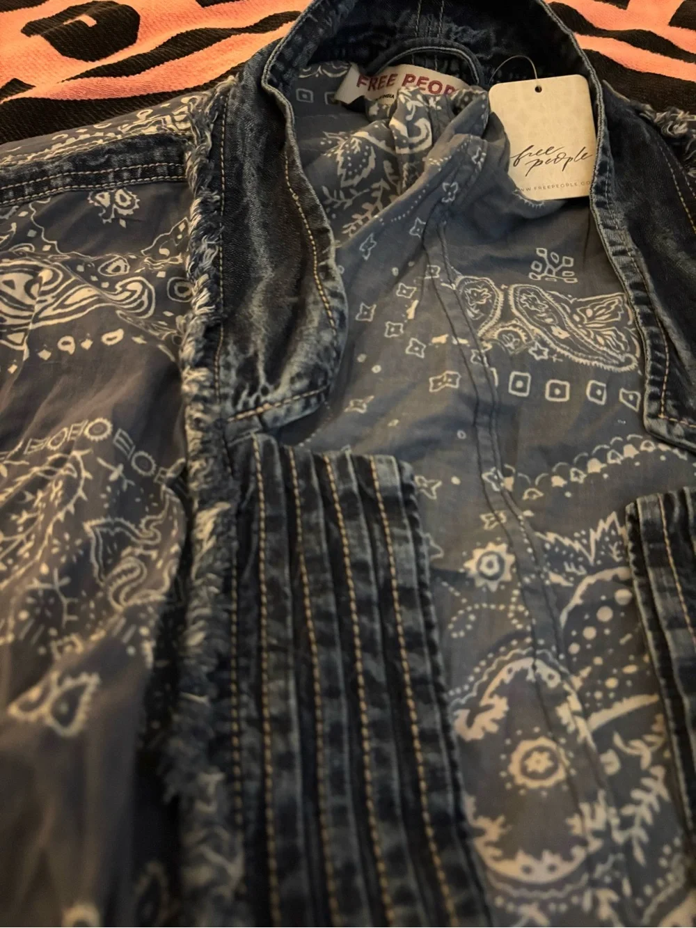 NEW Free People Indigo Patchwork Bandana Jacket